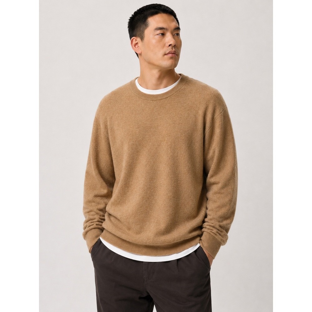 Uniqlo Cashmere Sweater XXL Tan Brown Crew Neck Pullover Old Money Quiet Luxury